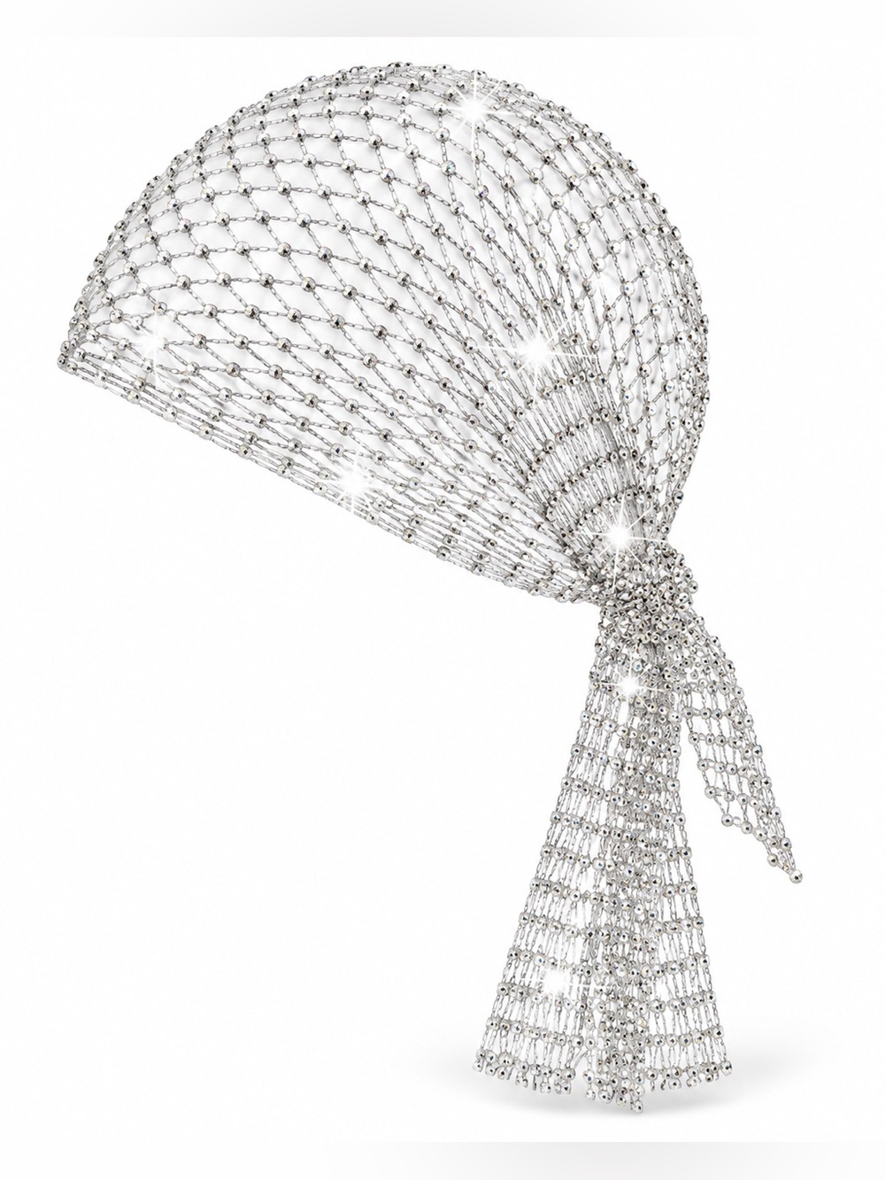 White Rhinestone Mesh Head Scarf Headpiece